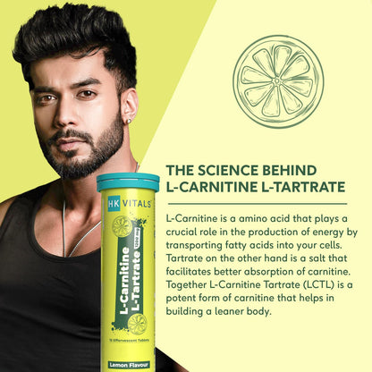 HealthKart HK VITALS L-Carnitine L-Tartrate 1200mg (Lemon Flavour, 30 Effervescent Tablets) | No Added Sugar