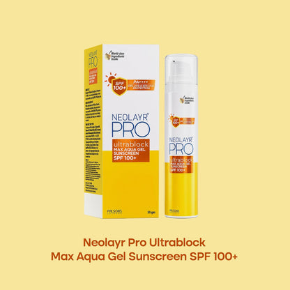 NEOLAYR Pro Ultrablock Max Aqua Gel Sunscreen SPF 100+ | PA+++, Aqueous Based |Broad Spectrum,Non-Comedogenic | Blurs Skin Imperfections | 50GM