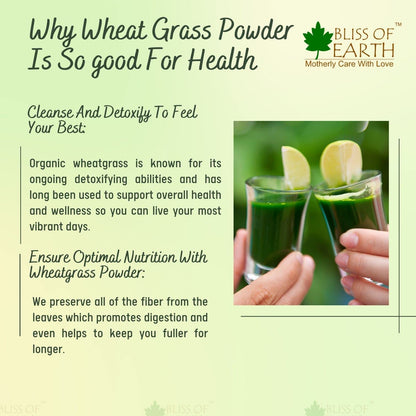 Bliss of Earth Organic Wheatgrass Powder 33 Servings Super food Dietary Supplement Rich in Vit A & B | Non GMO | Gluten Free 100 GM