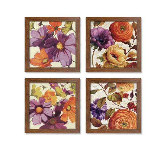Flower wall art Painting for living room, Botanical floral Framed painting, set of 4, 9x9 Inch