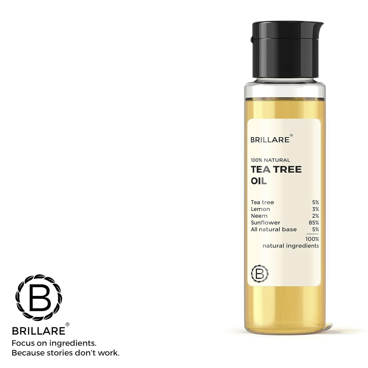 Brillare 5% Tea Tree Oil for Dandruff & Itchy Scalp | Removes Dandruff from Roots | 100% Natural, Preservative-Free with Tea Tree, Lemon & Neem