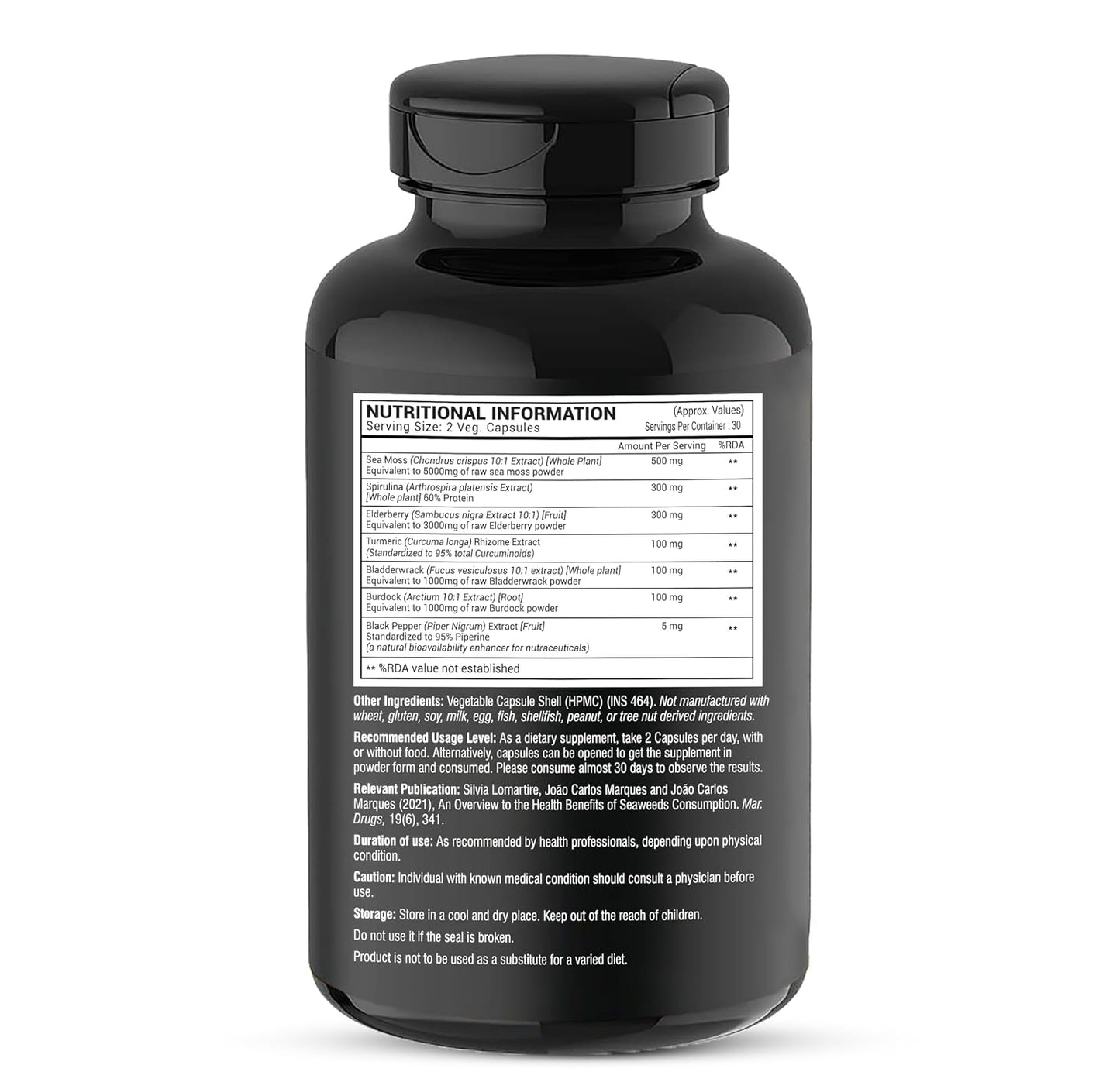 GREENDORSE Irish Sea Moss Vitality Capsules 7 In1 Formula-Gut Cleanse,Immunity,Joint & Thyroid Support-With Spirulina,Turmeric,Bladderwrack,Burdock|Superfood High In 90+ Minerals-60 Veg Capsules