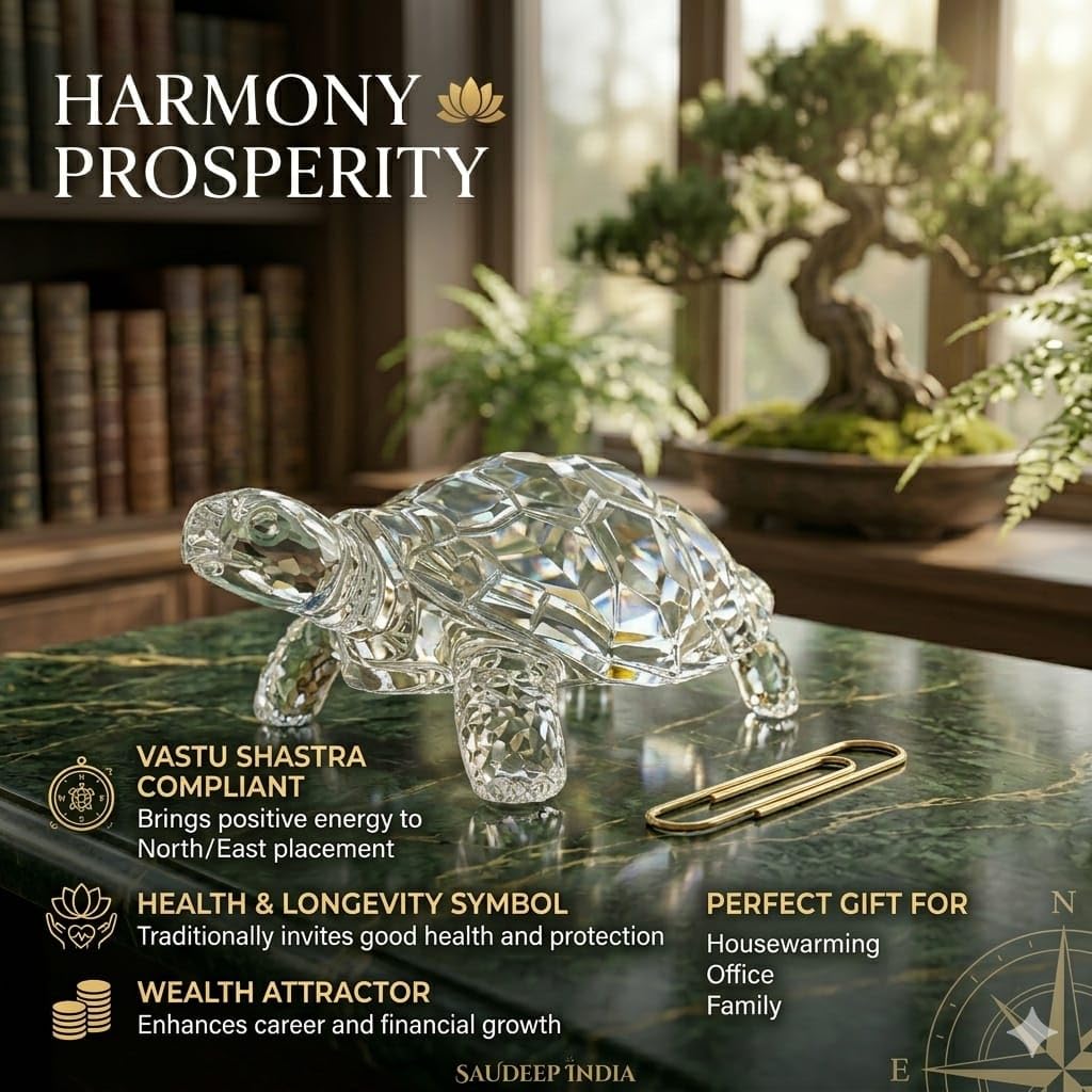 SAUDEEP INDIA Feng Shui Crystal Tortise for Good Luck | Turtle for Vastu Home Decor | Kachua Idol & Figurine for Office Table and Desk Decor(Only Turtle)