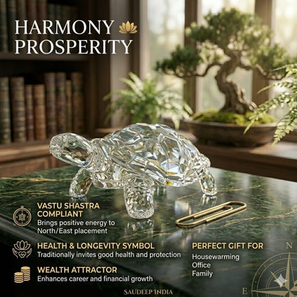 SAUDEEP INDIA Feng Shui Crystal Tortise for Good Luck | Turtle for Vastu Home Decor | Kachua Idol & Figurine for Office Table and Desk Decor(Only Turtle)