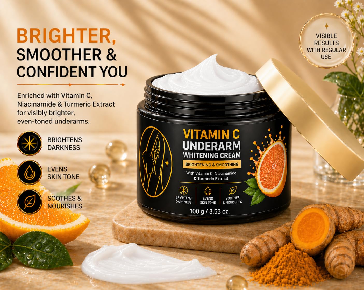 Underarm Brightening Cream for Dark Underarms – Skin Lightening & Whitening Cream with Niacinamide & Vitamin C – Reduces Pigmentation, Odour & Dark Patches – For Men & Women (100g)
