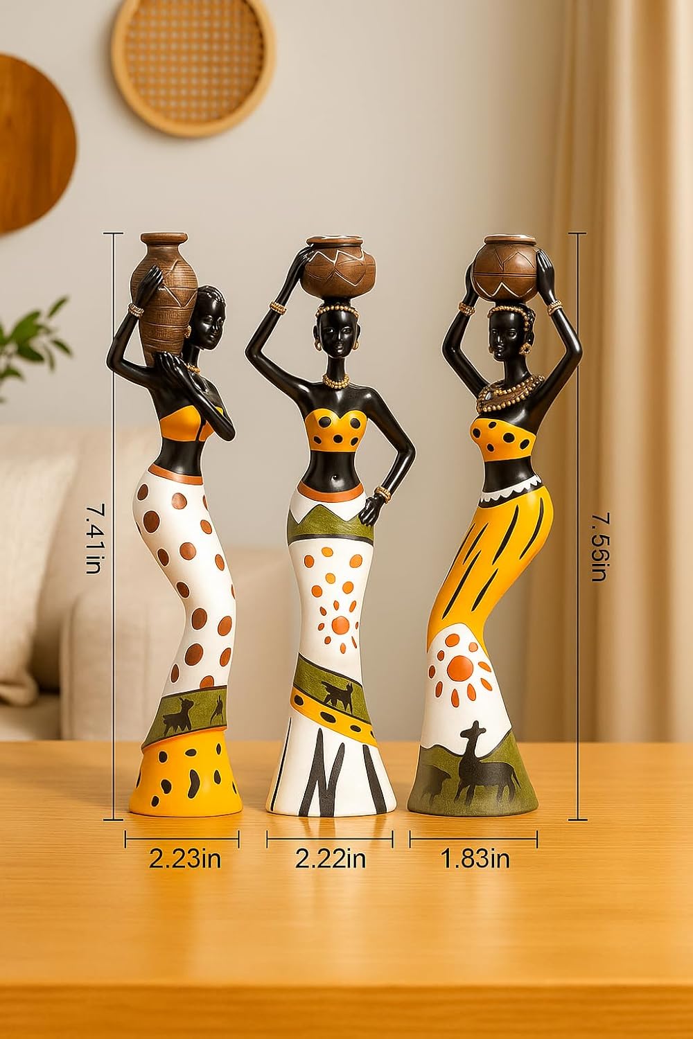 Xtore Beautiful Finish Uniquely Hand Crafted Home Dcor African Tribal Women Art Piece Handicraft Resin (Set of 3, Multicolour)