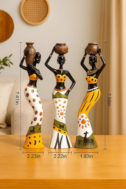 Xtore Beautiful Finish Uniquely Hand Crafted Home Dcor African Tribal Women Art Piece Handicraft Resin (Set of 3, Multicolour)