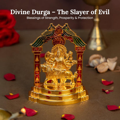 Metal Durga Maa Idol (Size: 10.1cm) | Durga MATA Murti for Home Decor & Puja Room | MATA Rani Darbar for Office Desk | Maa Durga Murti for Gift | Sherawali Idol