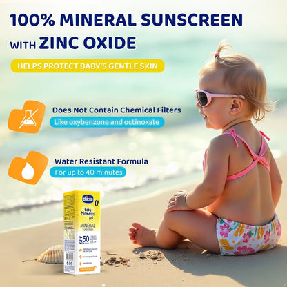 Chicco Baby Moments Mineral Sun Cream SPF 50 for Babies, 75g| 100% Mineral Sunscreen | PA++++ | UVA and UVB Protection | Phenoxyethanol, Parabens & Lauryl Sulphates Free
