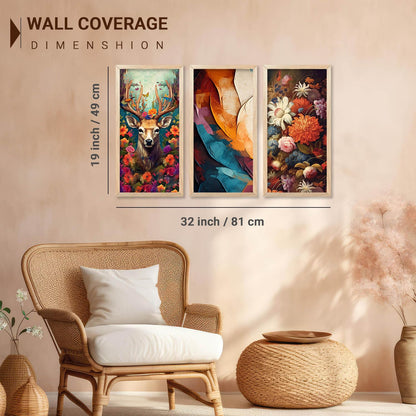 Decorative Modern Wall Art Print With Frame Abstract Paintings For Living Room Bed Room Hotel Wall Decor Digital Reprint Engineered Wood Set of 3 (Art 10, 10x19 inch)