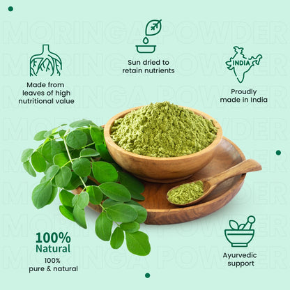 Neuherbs Moringa Leaf Powder - 200g | Drumstick Leaves Powder To Boost Energy & Immunity | Support Digestion & Weight Loss | Rich in Vitamin A, C, Iron & Fiber | 100% Pure & Natural