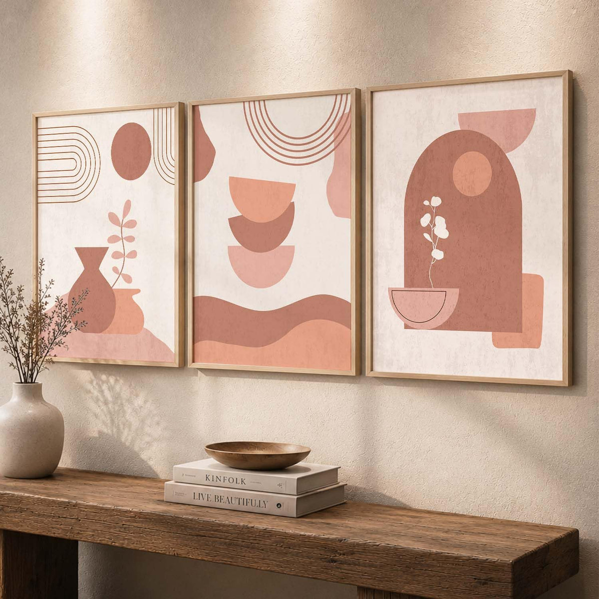 Boho Art Home Decoration Modern Paintings With Frame For Living Room Bed Room Hotel Wall Decor Digital Reprint Set of 3 (13x17 inch)