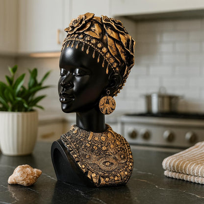African Lady Statue | Stunning Home/Office Décor (Pack of 1, Black & Gold, Model 2)