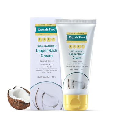 EQUALSTWO by Zydus Baby Diaper Rash Cream With Zinc Oxide, 100% Natural Anti Rash for Babies, Nappy Rashfree for New Born, PH 5.5, Hypoallergenic Dermatologically Tested, 50gm (Pack 1)