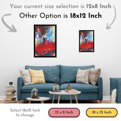 Dancing Girl in Red Skirt Blue Top Woman Lady Painting Photo Frame for Living Room, Bedroom, Home Decor and Wall Decoration (MM 2894, 30.5L x 20.3W cm, Paper, Without Plexi Glass)