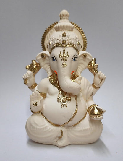 Peach Ivory Terracotta Vinayagar Ganesha Idol Perfect for Car Dashboard, Office Desk, Home Decor, and Gifting | (PEACHTERRVINAYAGAR 4")