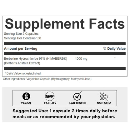 FOLIUS LABS Clean Label Berberine HCl 97% - Clinically Studied Ultra High Strength Pure Berberine Supplement 500mg - Support Blood Sugar, Lower Cholesterol, PCOS supplements - 60 Capsules