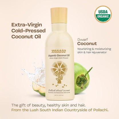 Maate Baby Organic Coconut Oil (200 ml) | Extra Virgin Cold Pressed | Made With Pollachi Dwarf Coconut | for Baby Body Massage & Hair Care | Baby Hair Oil 0-12 Years | Nourishes & Moisturise