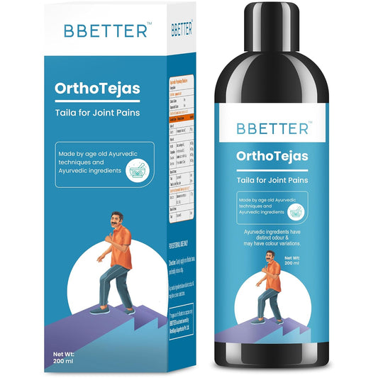 BBETTER Ortho Tejas | Ayurvedic Oil for Knee, back, shoulder & Joint Pain Relief, Swelling and Stiffness | Fast-Absorbing Oil with Likucha Thailam and Karpooradi Thailam | Long-Lasting Relief | 200ml
