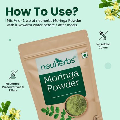 Neuherbs Moringa Leaf Powder - 200g | Drumstick Leaves Powder To Boost Energy & Immunity | Support Digestion & Weight Loss | Rich in Vitamin A, C, Iron & Fiber | 100% Pure & Natural