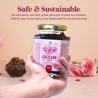 VANALAYA Natural Gulkand Rose Petal Jam - Traditional Ayurvedic Sun-Cooked Damask Rose with Cardamom - Natural Rose Gulkand 300g