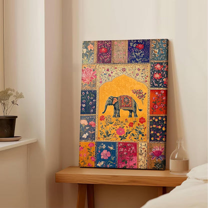 Elephant Vastu Madhubani Canvas Wall Painting for Living Room | Ethnic Indian Elephant Wall Art for Home Decor | Office Size :41x56 cm Gallary Wraped