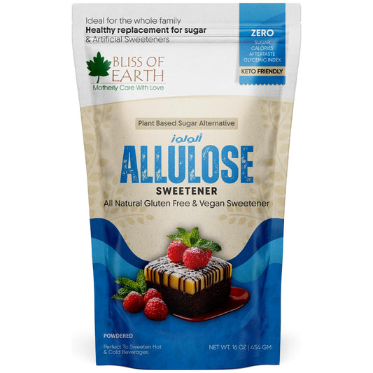 Bliss of Earth Allulose Sweetener 1 lb (454g) Zero Calorie Keto Sweetener | Natural Sugar Substitute | Zero Glycemic Allulose Powder | Non-GMO, Vegan | Ideal for Baking & Beverages