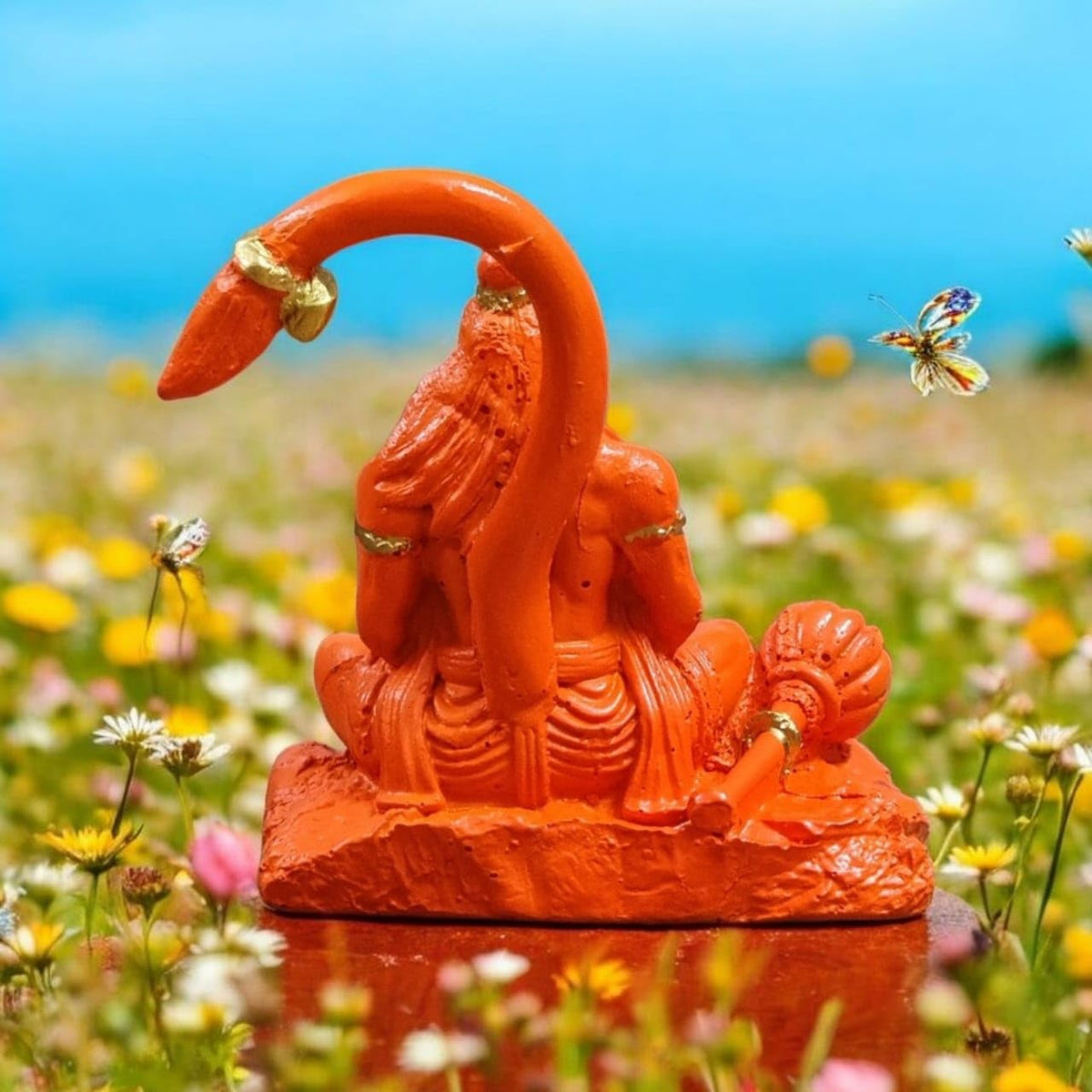 Resin Lord Hanuman Idol for Home Decor – Meditating Hanuman Ji Murti with Lord Ram Inside Chest | 10×8×5 cm Decorative Figurine for Temple, Office Desk & Car Dashboard (Regular Quality)