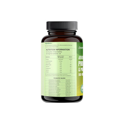 NATURALTEIN Advanced Probiotics & Prebiotics – 50 Billion CFU | 60 Veg Capsules | Supports Gut Flora Balance, Digestion, Immunity & Nutrient Absorption | 9 Strain Probiotic Formula