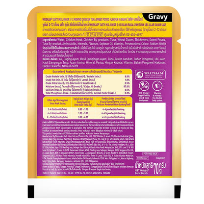 Whiskas Tasty Mix Kitten (2-12 Months) Wet Cat Food, Chicken, Tuna with Sweet Potato in Gravy, 70 g, 100% Complete & Balanced Nutrition for Kittens