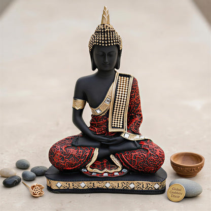 New Limited Edition 25 Centimetre Meditating Sitting Buddha Idol Statue showpiece Home Decor Decoration Items for Living Room and Gifts (Red Black)