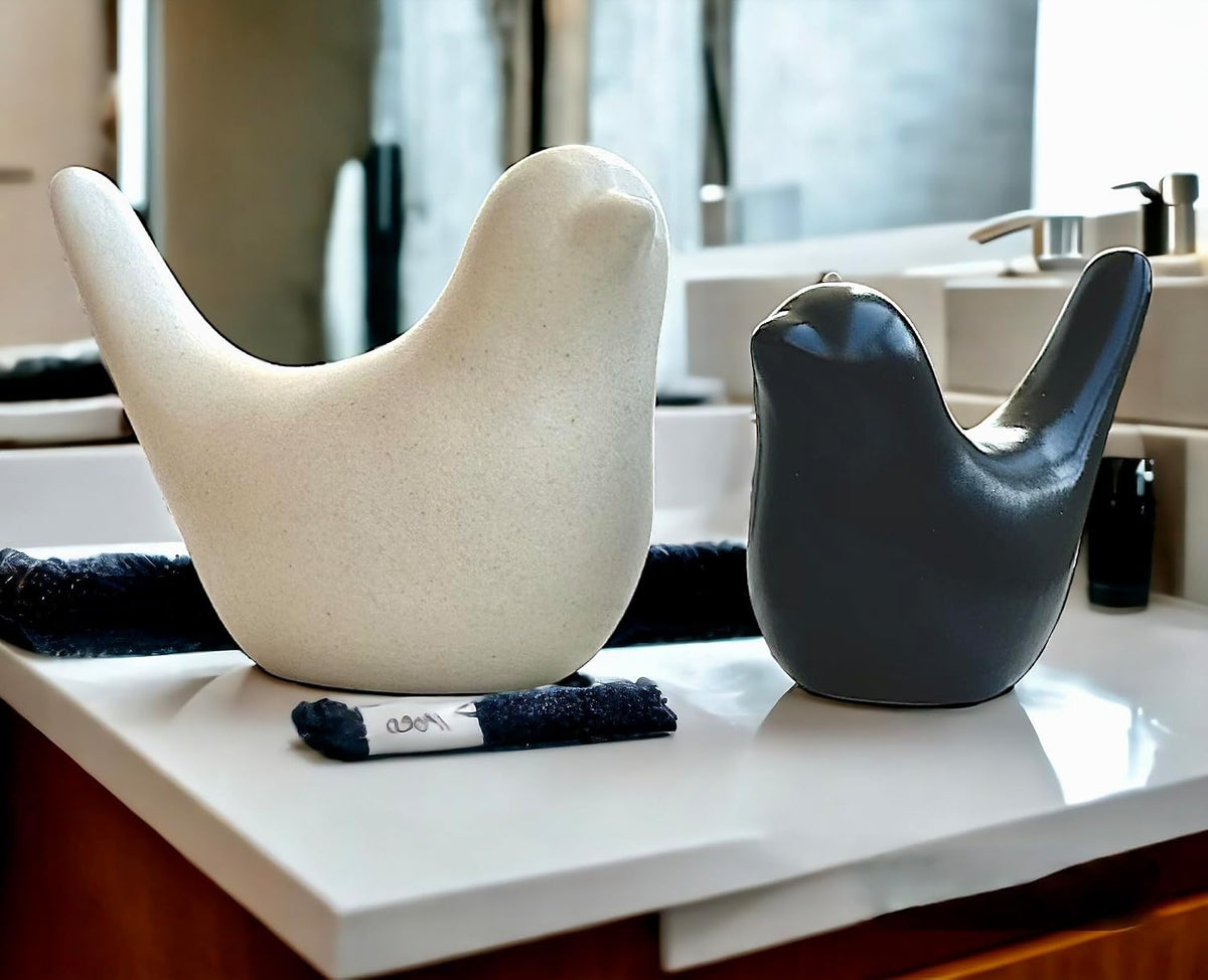 Ceramic Birds Figurines Ceramic Blessing Birds Figurine Home Decorations Accessories Set of 2 (Beige and Black Matte)