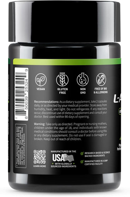 Back label of a supplement container with text and symbols on a black background