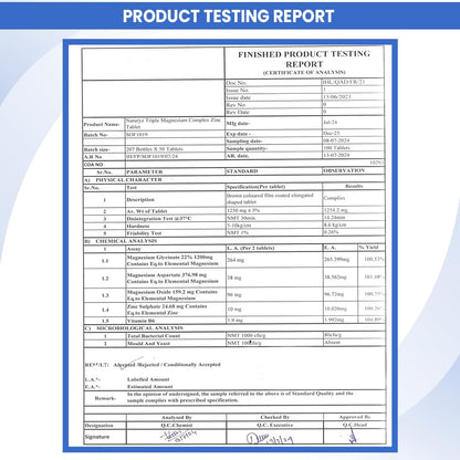 Product testing report with a blue border