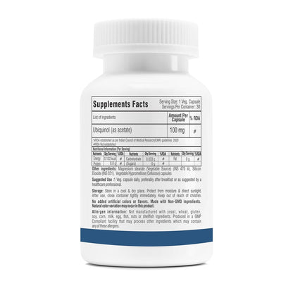 Trexgenics UBIQUINOL 100 mg, Ultra Pure, Stable, Bioavailable, Mitochondrial Function, Cellular Energy, Longevity, Antioxidant (30 Veg Capsules)