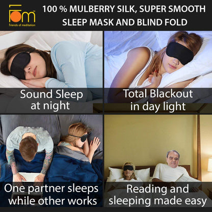 Friends of Meditation ® 100% Mulberry Silk, Super Smooth Sleep Mask And Blind Fold (Navy Blue)