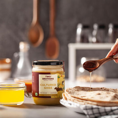 Two Brothers Organic Farms A2 Ghee |Free-grazed, Grass-fed Desi Gir Cows | Traditional Bilona Method | Pure, Natural and Healthy Ghee | Farm-Made A2 Cow Ghee with Probiotics for Gut Health