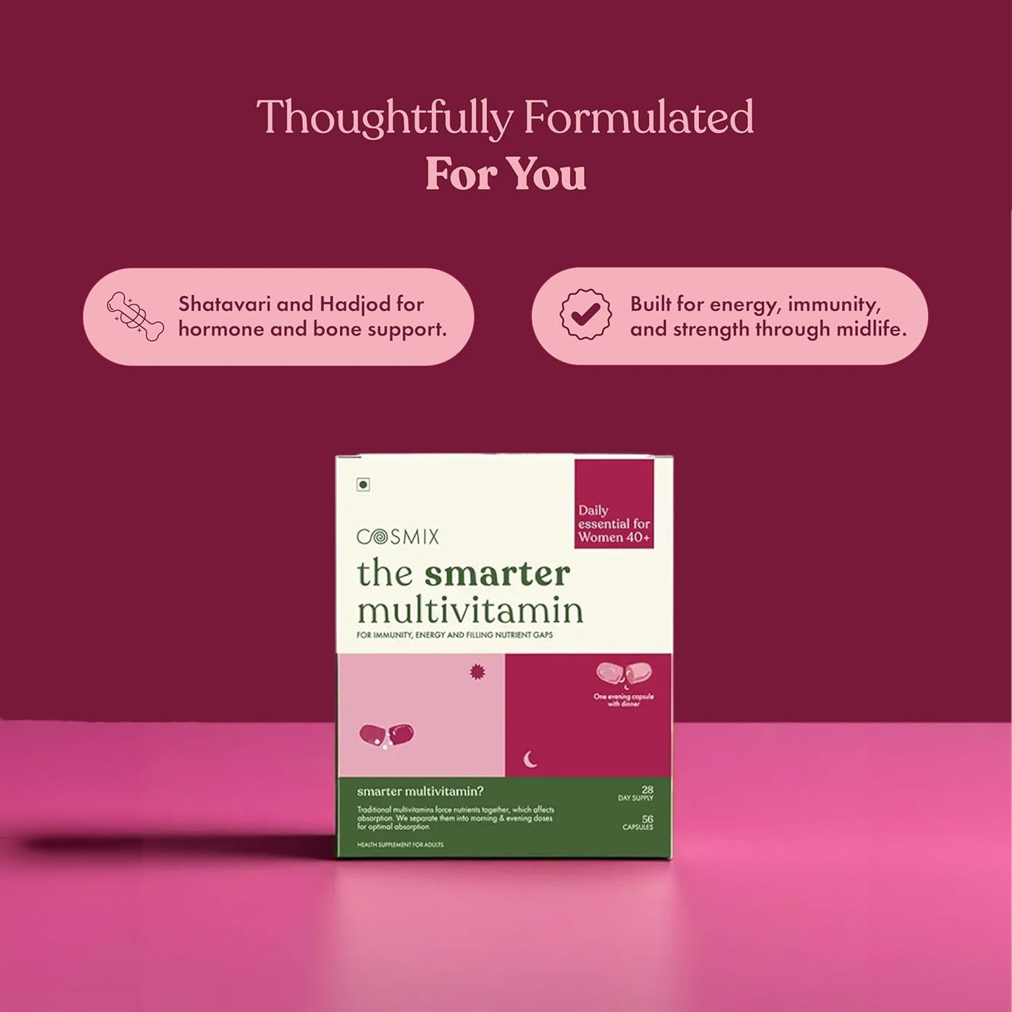 Cosmix The Smarter Multivitamin for Women 40+ | AM-PM System with Shatavari & Hadjod | Menopause, Bone & Hormone Support | Vegan, Bioavailable, Clean