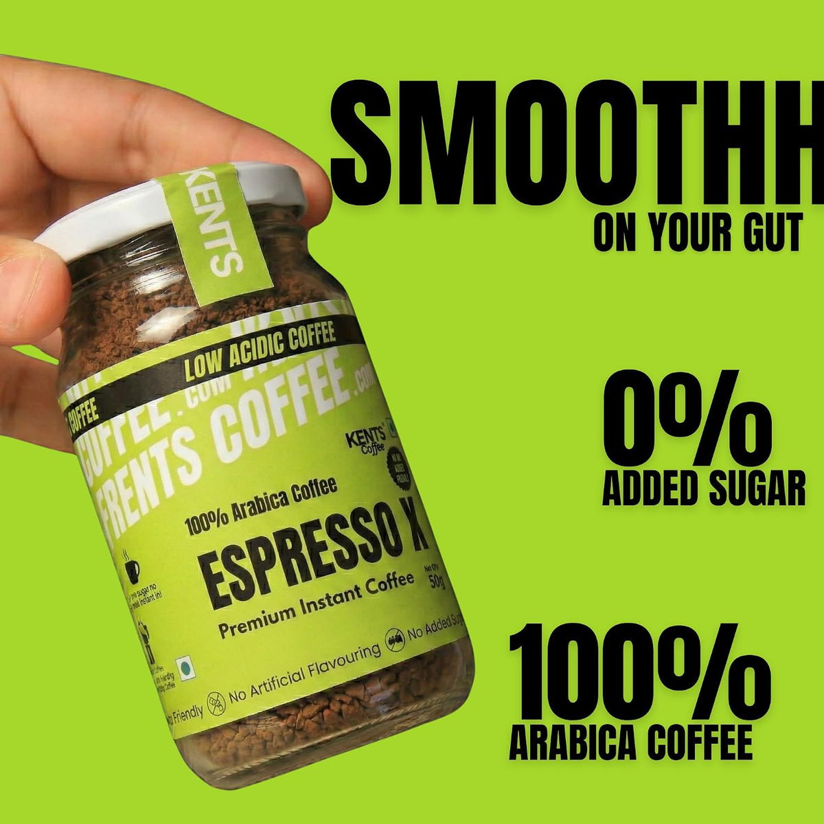 Espresso X Dark Roast Instant Coffee Glass Jar | LOW ACIDIC COFFEE | 100% Arabica Coffee | Pure Chikmagalur Powder | No Sugar, No Chicory | NON FLAVOURED | Make Café Style Hot or Cold Coffee, black Coffeee, Cappuccino, Latte at Home | Serves 35-40 Cups