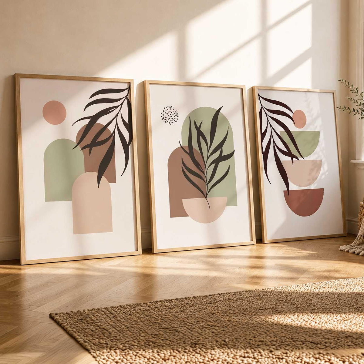 Boho Painting Wall Art Home Decoration Paintings With Frame For Living Room Bed Room Hotel Wall Decor Digital Reprint Set of 3 (13X17 inch)