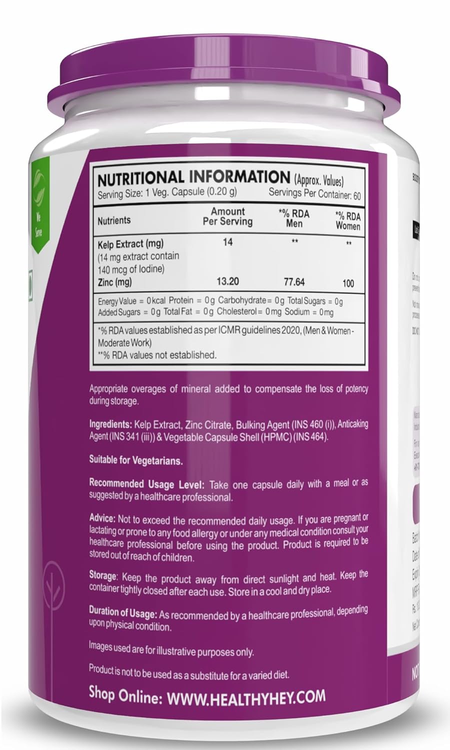 Supplement container with nutritional information label on a white background