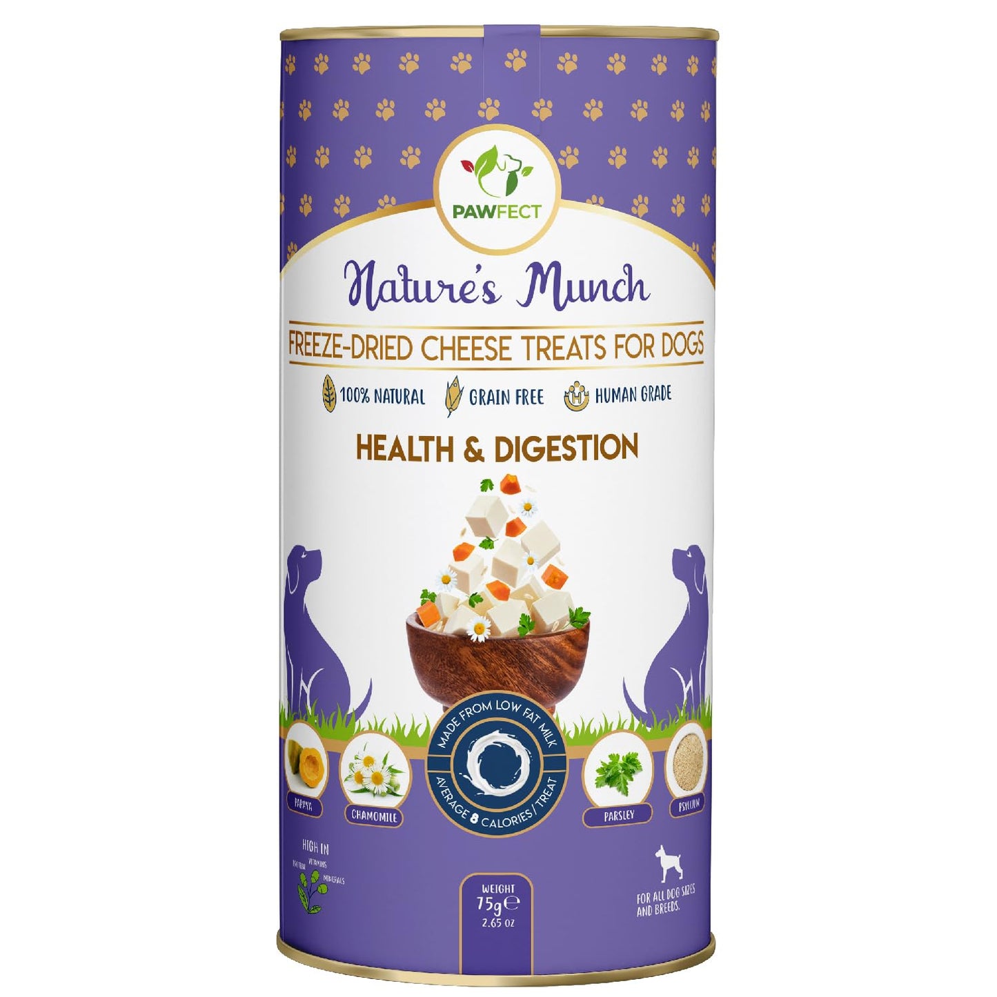 Pawfect Nature's Munch Health & Digestion Dog Treat| For Better Health and Digestion for Dogs| Freeze-Dried bite size| All natural| Grain & Gluten free| Low calorie| Healthy Training Treats(75g/2.7oz)