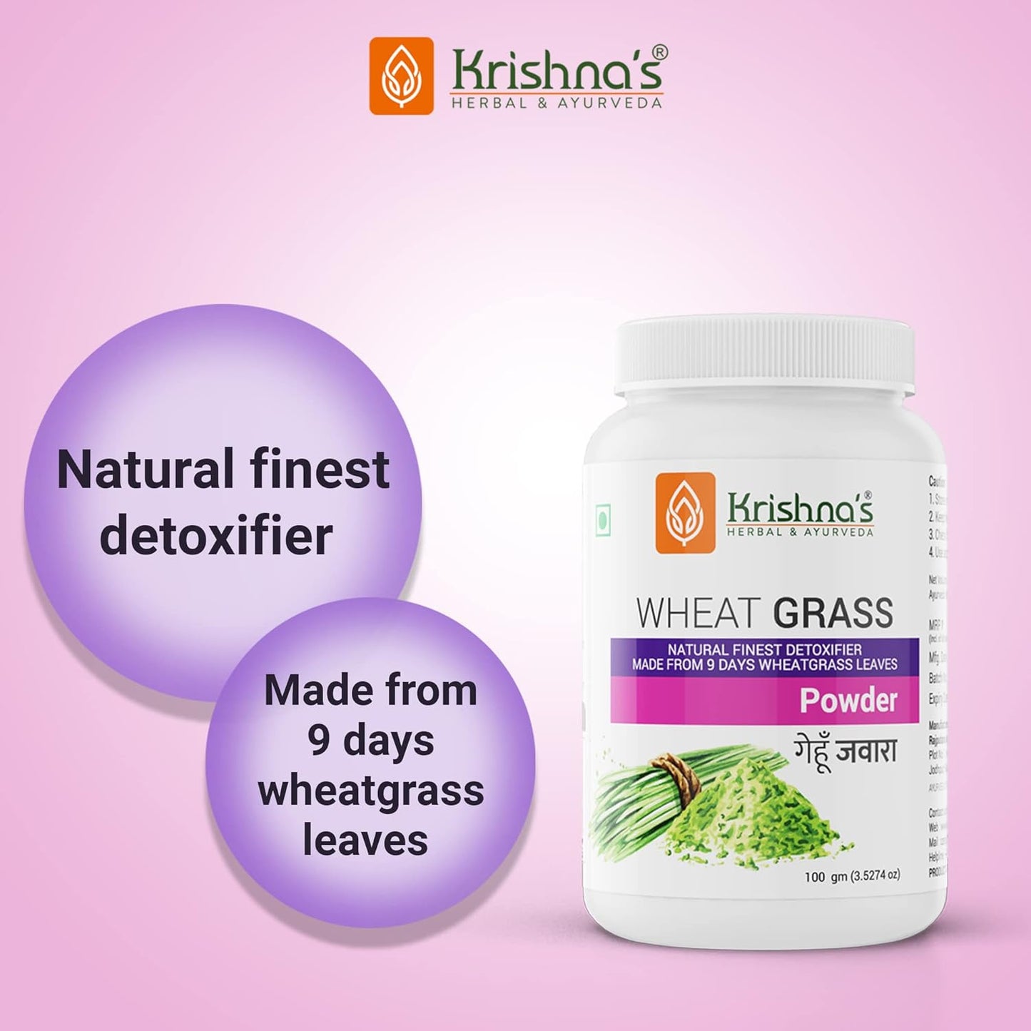 Krishna's Wheatgrass Powder - 100 g (Pack of 1) | Prepared from 9th day picked fresh wheatgrass leaves | Finest Herbal Detoxifier | Builds a Strong Immune System