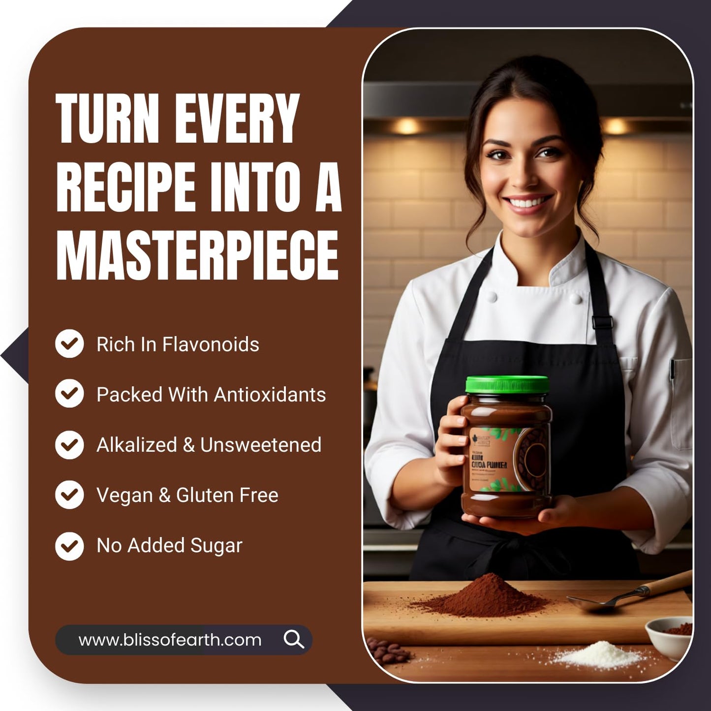 Bliss of Earth 500gm Alkalized Dark Cocoa Powder for Chocolate Cake Making & Chocolate Hot Milk Shake, Unsweetened