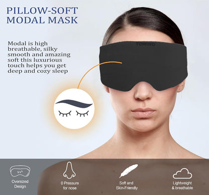 TOWINO® Eye Mask for Sleeping Super Soft & Smooth And Fully Adjustable To All Size Heads - Super Soft & Comfortable for Women and Men, Blindfold for Travelling, Night Sleeping,Nap Suitable for All Family Members Made In India (Black)
