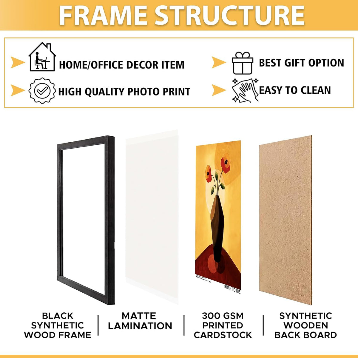 Wall Painting Frames For decor, Pictures Frame For Living Room, Home Decoration, Bedroom, Set of 3, 1pc- 23 x 30 cm, 2pc- 12.5 x 30 cm (Design 9)