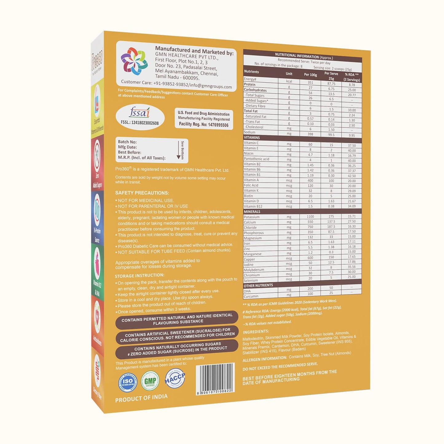 Pro360 DiabetiCare Pro Nutritional Diabetic Protein Food Supplement Powder to Manage Diabetes and Blood Glucose for Adults - 200gm (Badam Refill)