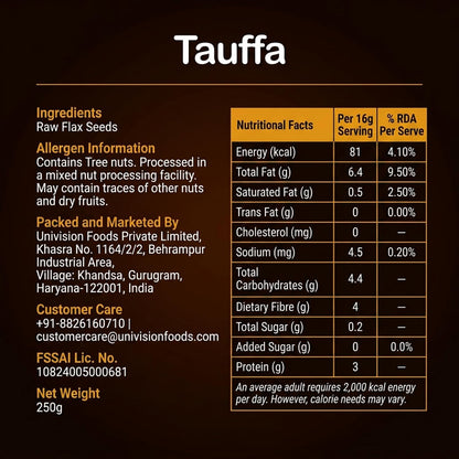 Tauffa Flax Seeds 250g | Omega 3 Rich Superfood Seeds | High Fiber & Protein | Gluten Free Vegan Seeds for Smoothies, Salads, Baking & Daily Nutrition