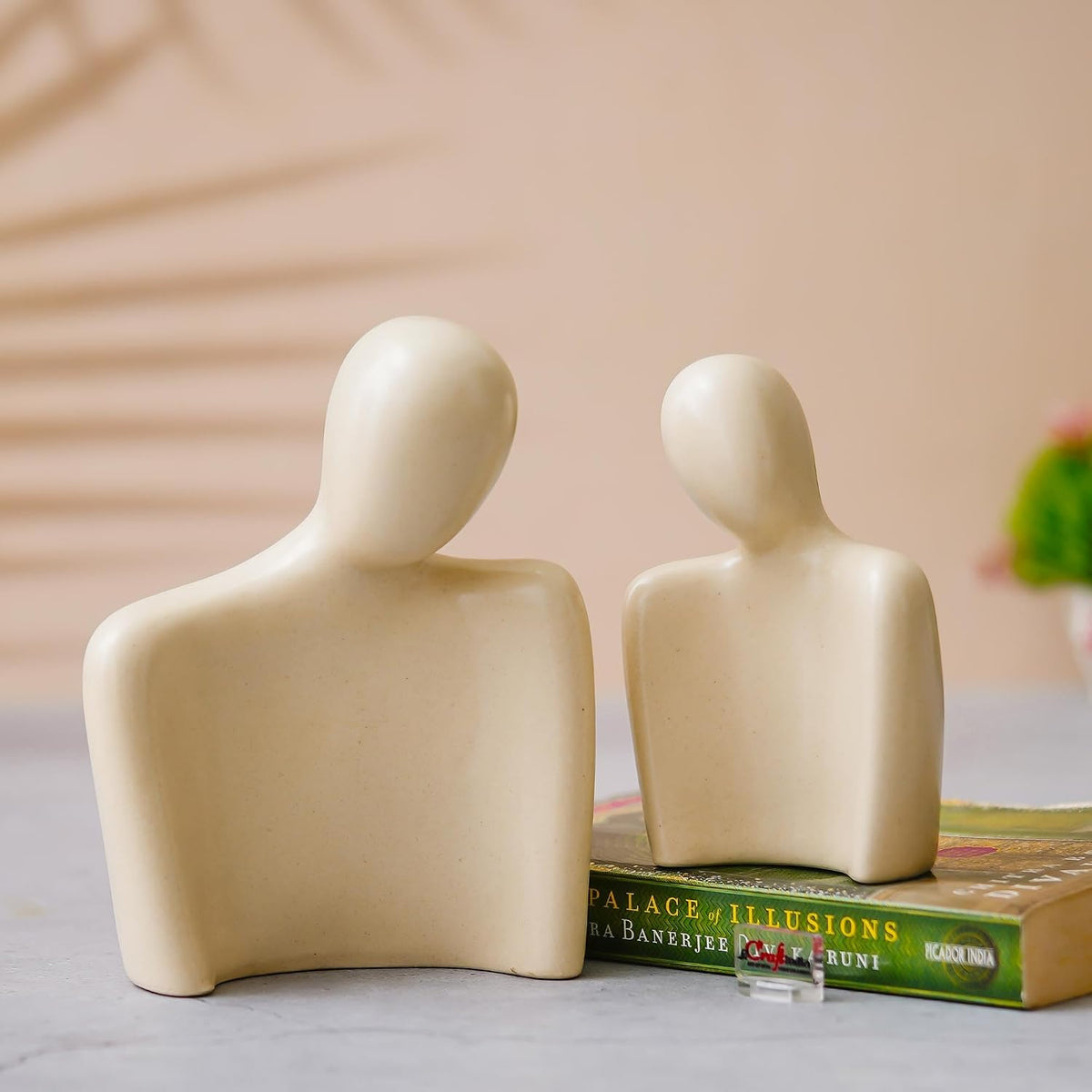 eCraftIndia Set of 2 White Ceramic Handcrafted Couple Statue Sculpture Figurines Home Decor Items Showpiece for Living Room Bedroom Table Shelf TV Unit | Gift for Wedding Anniversary Valentines Day