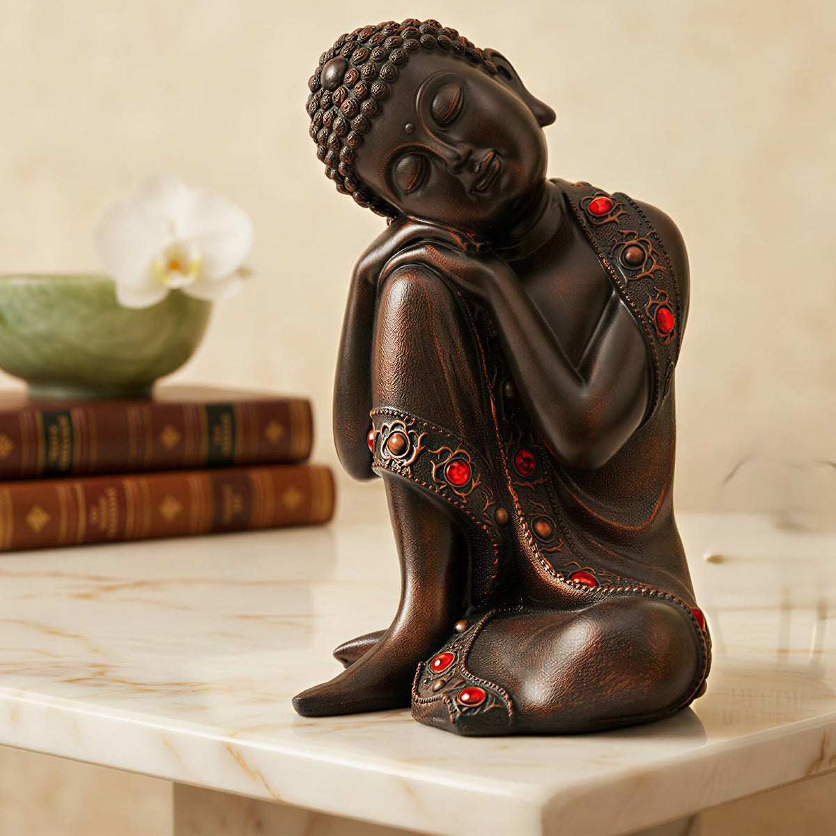 Buddha Idol Statue | Show Pieces for Home Decor Living Room (Antique Copper)